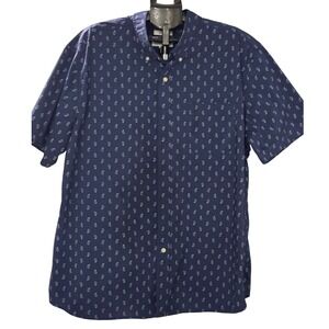 Saddlebred Men XXL Comfort Flex Navy Blue Paisley Short Sleeve Button Down Shirt